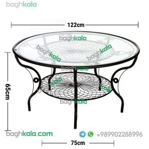 میز باغی قطر 120 فرفورژه ابعاد میز باغی قطر 120